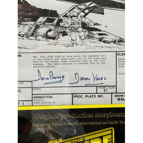 362 - A framed production storyboard from Star Wars The Empire Strike Back signed by David Prouse who star... 