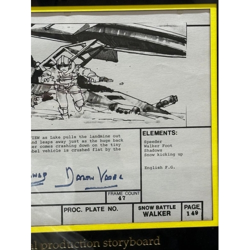 362 - A framed production storyboard from Star Wars The Empire Strike Back signed by David Prouse who star... 