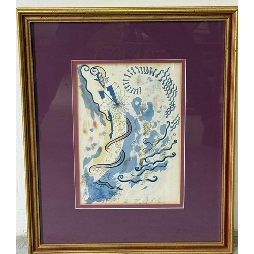 370 - An abstract signed limited edition print by Zandra Rhodes signed lower right 50cm x 60cm