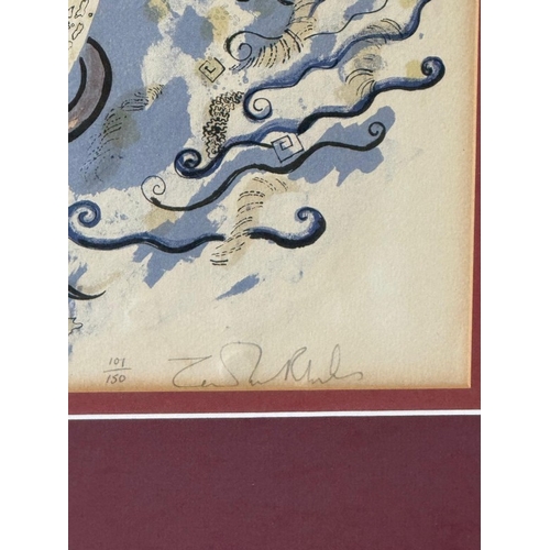 370 - An abstract signed limited edition print by Zandra Rhodes signed lower right 50cm x 60cm