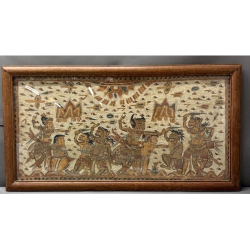 371 - A Balinese Kamasan-style war painting, oil textile 85cm x 48cm