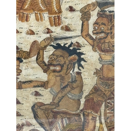 371 - A Balinese Kamasan-style war painting, oil textile 85cm x 48cm