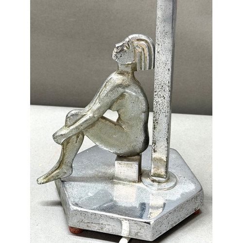 372 - An Art Deco figural lamp chrome plated base and figure with frosted glass shade