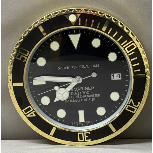 374 - A Rolex-style dealer display metal wall clock with sweeping motion  Dia34cm
