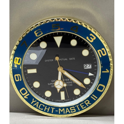 375 - A Rolex-style dealer display metal wall clock with sweeping motion  Dia34cm