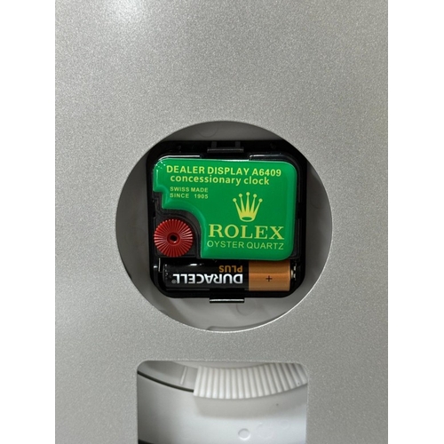 375 - A Rolex-style dealer display metal wall clock with sweeping motion  Dia34cm