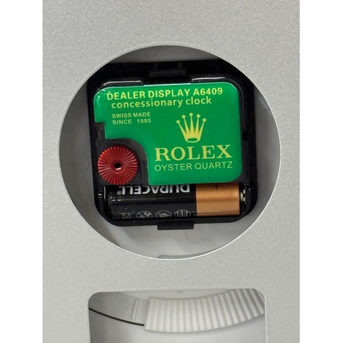 377 - A Rolex-style dealer display metal wall clock with sweeping motion t Dia34cm