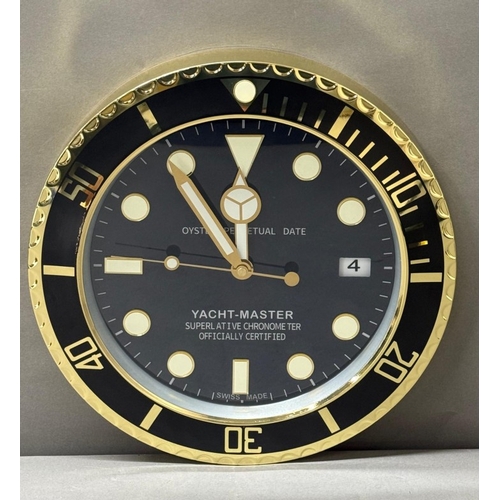 378 - A Rolex-style dealer display metal wall clock with sweeping motion  Dia34cm