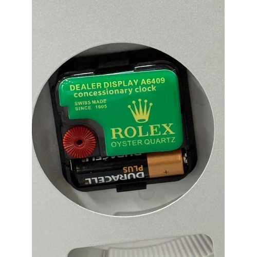 378 - A Rolex-style dealer display metal wall clock with sweeping motion  Dia34cm