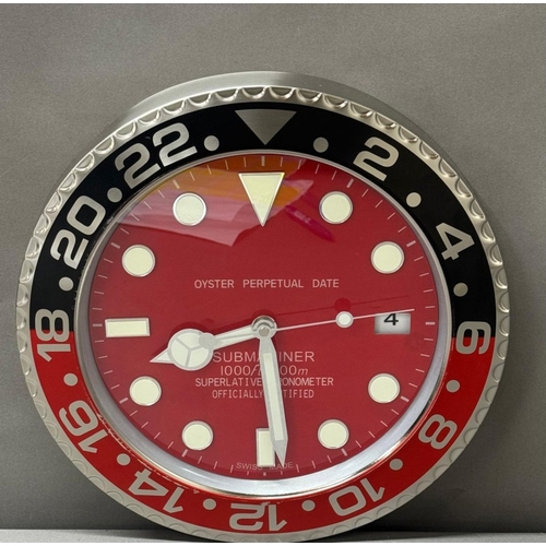 379 - A Rolex-style dealer display metal wall clock with sweeping motion  Dia34cm