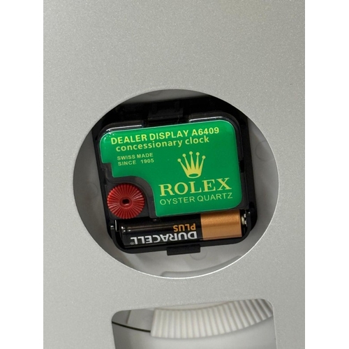 379 - A Rolex-style dealer display metal wall clock with sweeping motion  Dia34cm