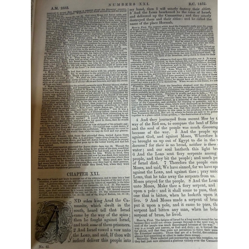 391 - Three volumes of Scotts Commentary 1-3 and Henry's Commentary Volume 1 leather bound commentaries on... 