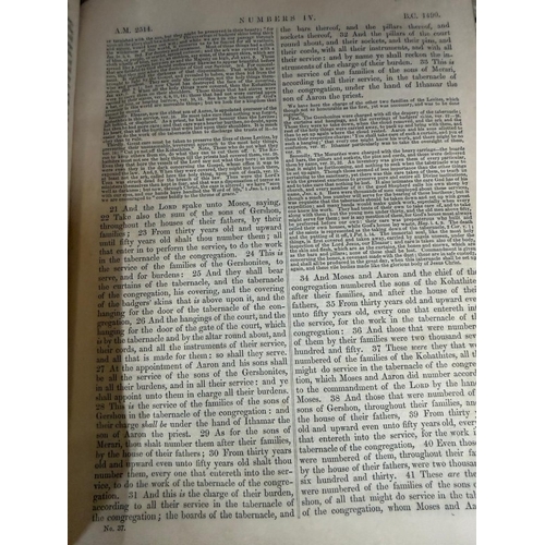 391 - Three volumes of Scotts Commentary 1-3 and Henry's Commentary Volume 1 leather bound commentaries on... 