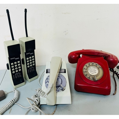 395 - Two vintage phones and two walkie-talkies