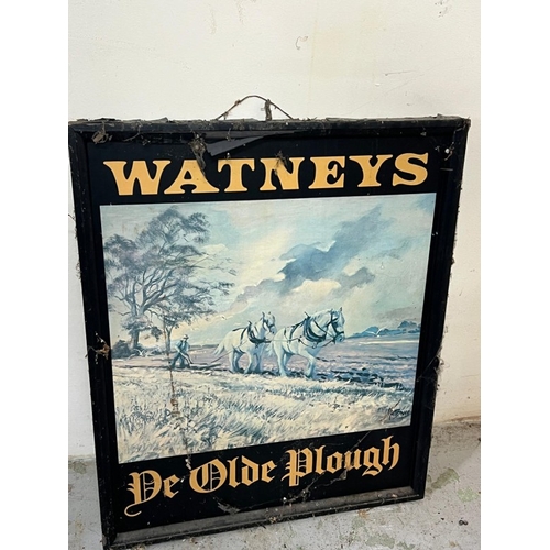 400 - A wooden pub sign for The Old Plough 77cm x 65cm