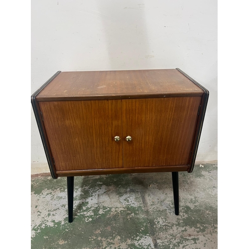 185F - Two door mid century record cabinet (70cm x 61cm x 36cm)