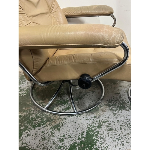 185I - A stressless swivel chair on chrome base and matching stool