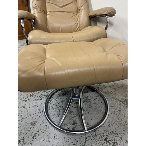 185I - A stressless swivel chair on chrome base and matching stool