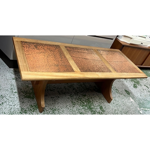 185M - A G-plan coffee table with hammered copper top (H45cm x 53cm x 132cm)