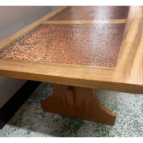 185M - A G-plan coffee table with hammered copper top (H45cm x 53cm x 132cm)