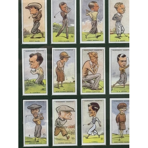 149 - Two framed sets of golf themed churchmans cigarette cards
