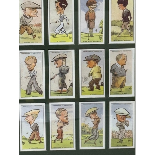 149 - Two framed sets of golf themed churchmans cigarette cards