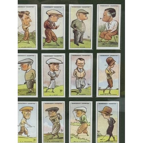 149 - Two framed sets of golf themed churchmans cigarette cards