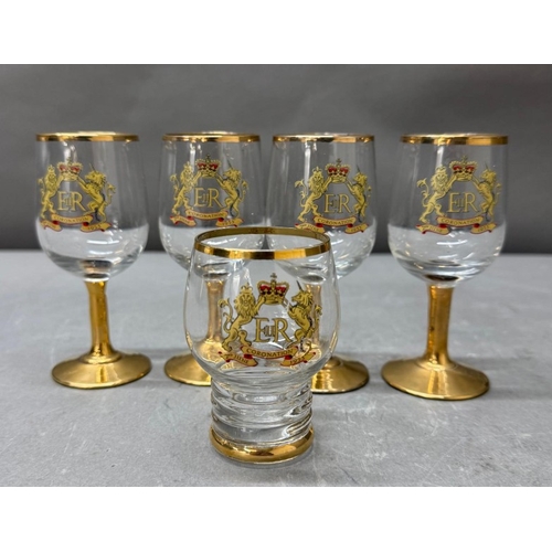 156 - A set of five coronation glasses