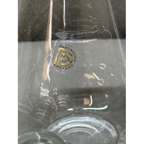 172 - A selection of glassware to include two Distington crystal decanters, a jelly mould and yellow foote... 
