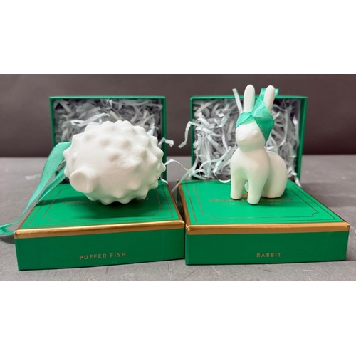 19 - Jonathan Adler Rabbit and Pufferfish porcelain decorations.