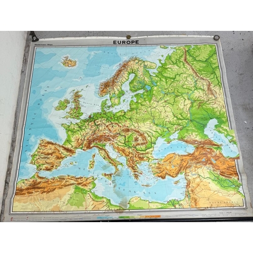 103 - Very large vintage 1950's geographical school map of Europe by Westerman on canvas backed paper appr... 