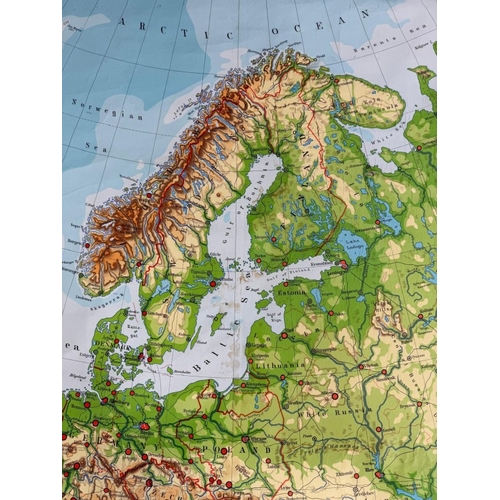103 - Very large vintage 1950's geographical school map of Europe by Westerman on canvas backed paper appr... 