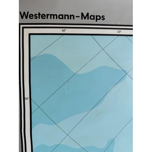 103 - Very large vintage 1950's geographical school map of Europe by Westerman on canvas backed paper appr... 