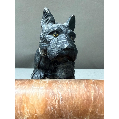 106 - Pair of Art Deco bookends with spelter dogs on alabaster bases.
