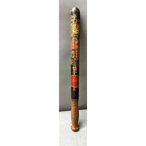 108 - A Victorian Police truncheon featuring a painted crown and crest