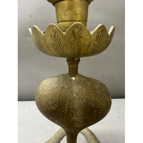 112 - Pair of antique brass cobra serpent candlesticks