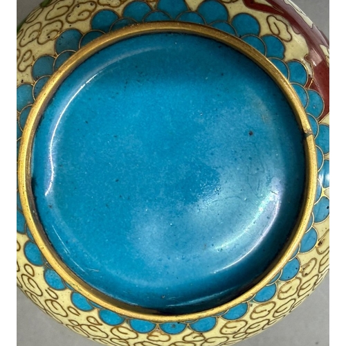115 - Pair of identical Cloisonne vases with cream background, floral design and bird motifs