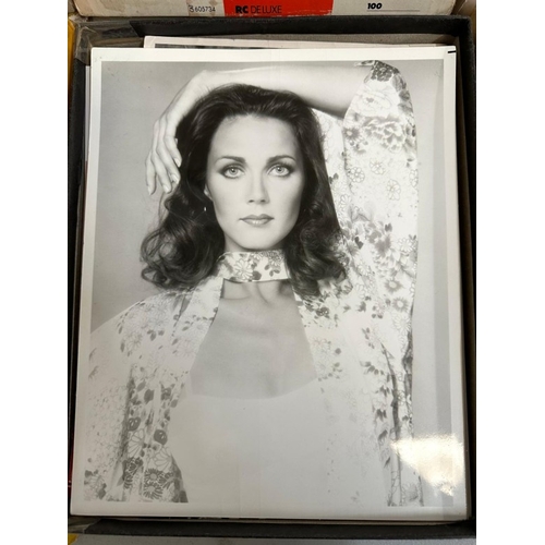 123 - A large collection of black and white and colour still images and headshots of various actresses, in... 