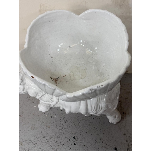 145 - A white glazed china elephant planter H49cm W62cm