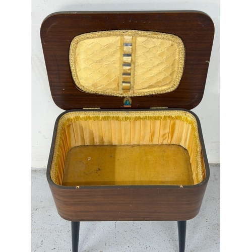 146 - A Mid Century work box on legs H49cm W43cm D30cm