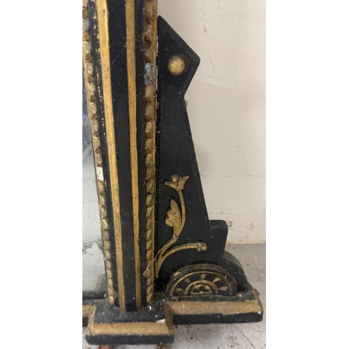 165 - An aesthetic movement black lacquer over a mantel mirror with gilt detail 108cm x 162cm