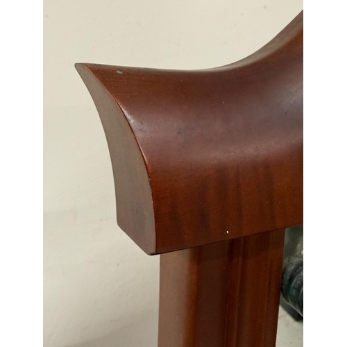 166 - A mahogany cheval mirror with arched pediment H183cm W79cm