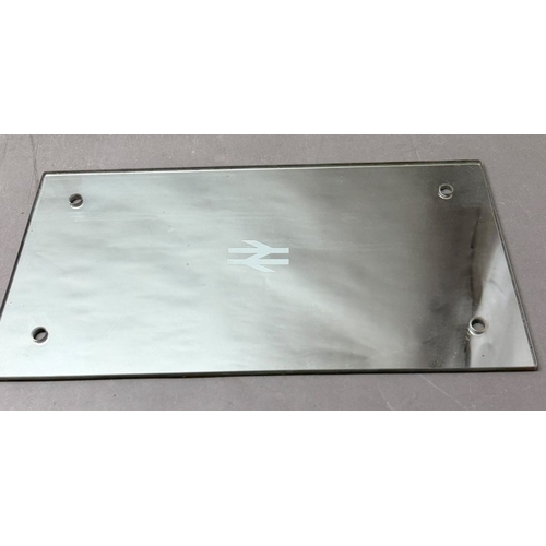 171 - Vintage British rail first class carriage mirror etched with double arrow logo 41cm x 20cm