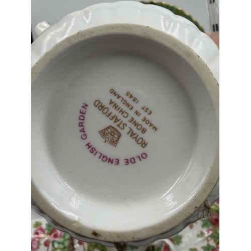 387 - Royal Stafford china part tea service Olde English Garden, six side plates, sandwich plate, milk jug... 
