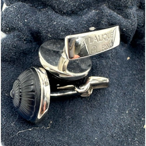 62 - A pair of Lalique blue crystal cufflinks set in sterling silver