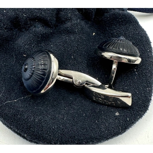 62 - A pair of Lalique blue crystal cufflinks set in sterling silver