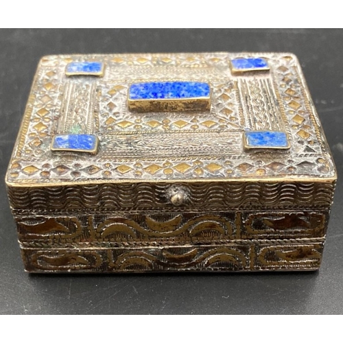 67 - A pair of white metal boxes with Lapis Lazuli decoration.