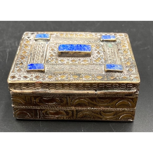 67 - A pair of white metal boxes with Lapis Lazuli decoration.