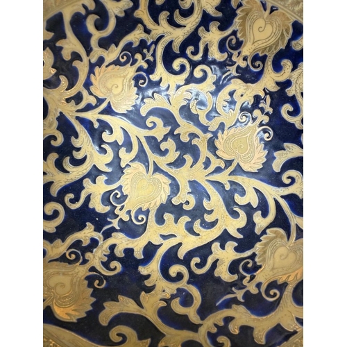 70 - A Chinese blue and gold tapestry bowl, together with a matching vase