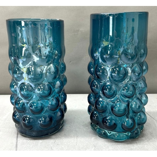 71 - Pair of 1960s MCM Blenko Bubble vases by Wayne Husted in cobalt blue